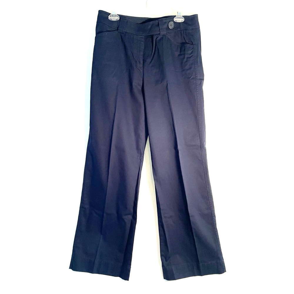 Jones New York Sport Women Navy Dress Pants 10 Cotton Spandex High Rise Straight